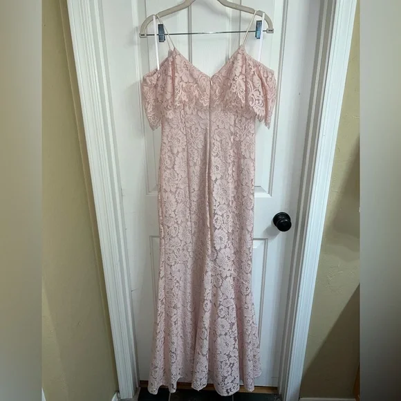 NWT RALPH LAUREN Lace Pink Rose Flutter V Neck Full-Length Evening Dress Size 2 - Picture 5 of 12